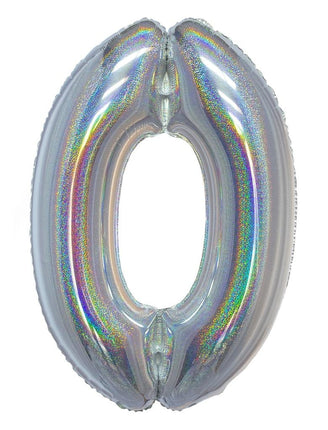 Feestbazaar Folieballon Holografisch Zilver Cijfer '0' - 102cm