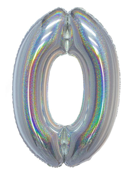 Feestbazaar Folieballon Holografisch Zilver Cijfer '0' - 102cm