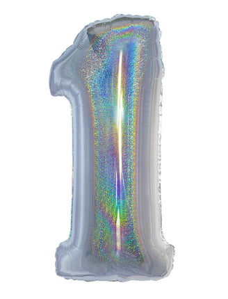 Feestbazaar Folieballon Holografisch Zilver Cijfer '1' - 102cm