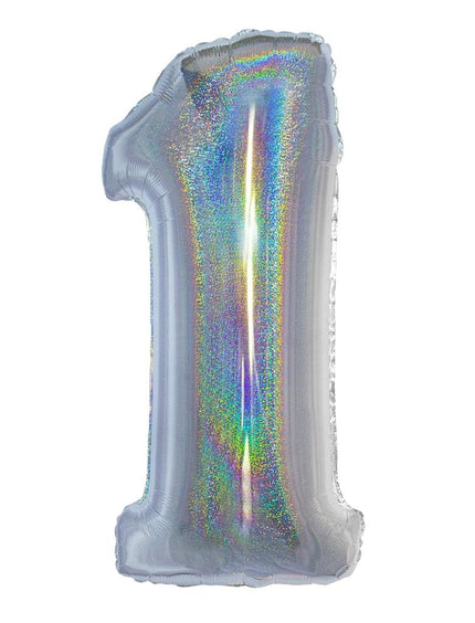 Feestbazaar Folieballon Holografisch Zilver Cijfer '1' - 102cm