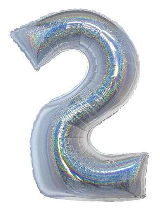 Feestbazaar Folieballon Holografisch Zilver Cijfer '2' - 102cm