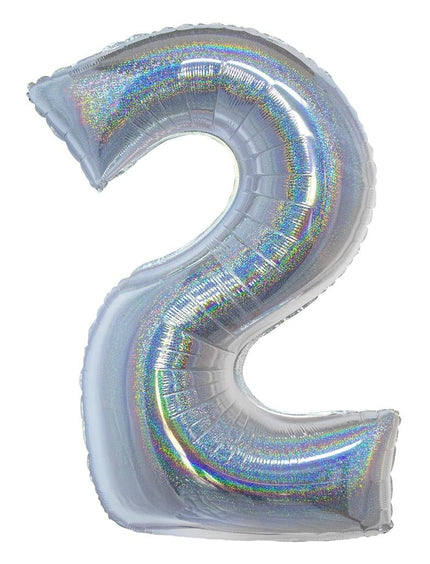 Feestbazaar Folieballon Holografisch Zilver Cijfer '2' - 102cm