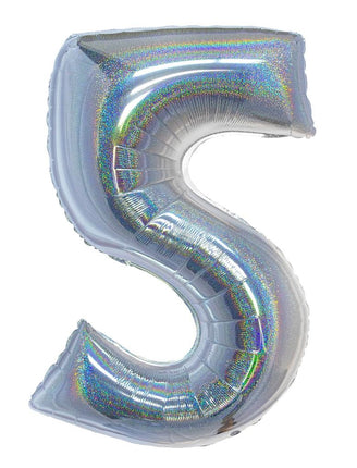 Feestbazaar Folieballon Holografisch Zilver Cijfer '5' - 102cm