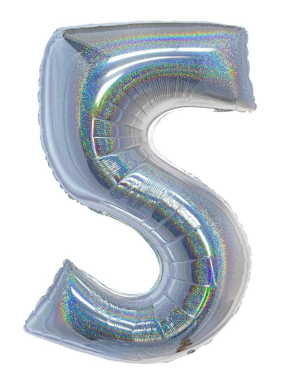 Feestbazaar Folieballon Holografisch Zilver Cijfer '5' - 102cm