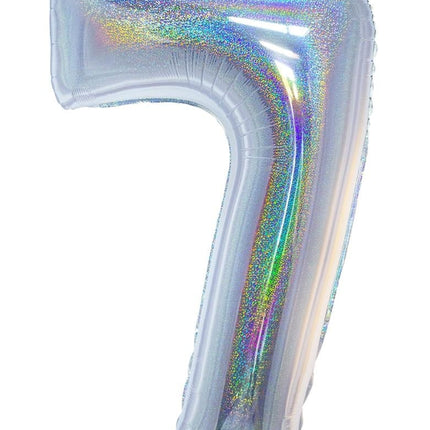 Feestbazaar Folieballon Holografisch Zilver Cijfer '7' - 102cm