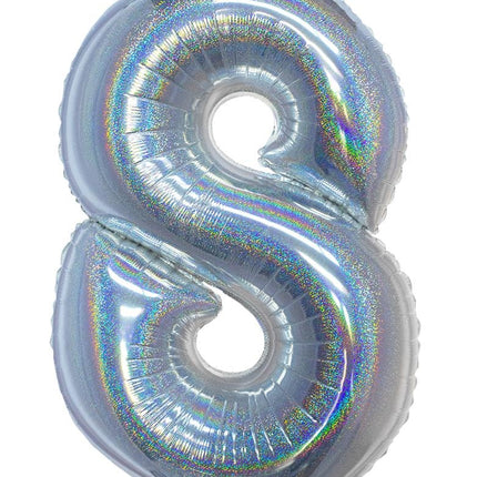 Feestbazaar Folieballon Holografisch Zilver Cijfer '8' - 102cm