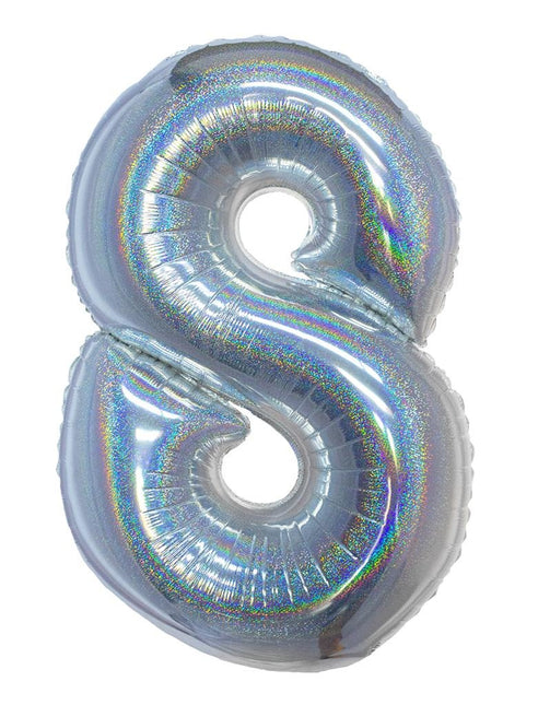 Feestbazaar Folieballon Holografisch Zilver Cijfer '8' - 102cm