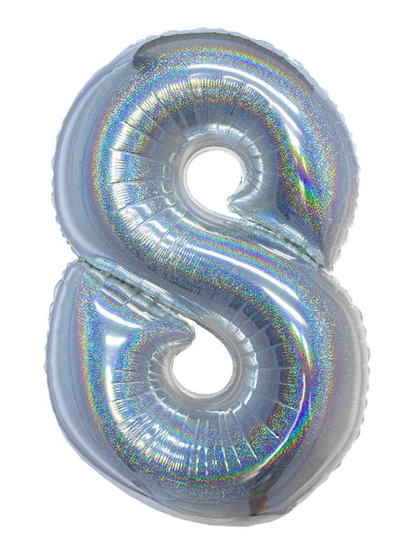 Feestbazaar Folieballon Holografisch Zilver Cijfer '8' - 102cm