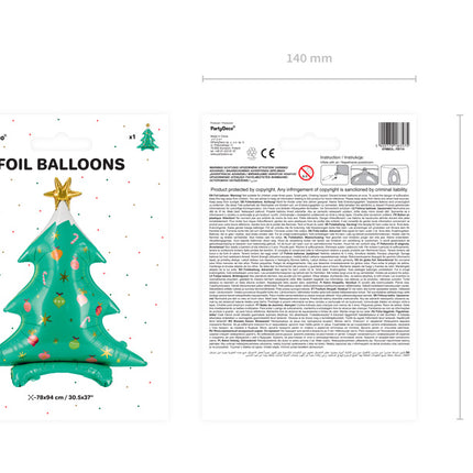 Feestbazaar Folieballon Kerstboom Staand (78x94cm)