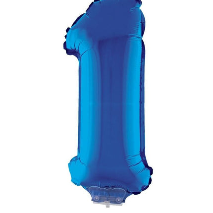 Feestbazaar Folieballon Klein Cijfer '1' Blauw Met Stokje (41cm)
