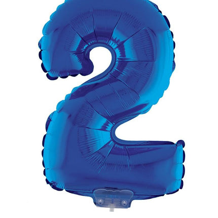 Feestbazaar Folieballon Klein Cijfer '2' Blauw Met Stokje (41cm)