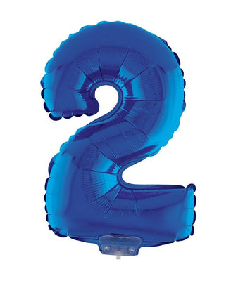 Feestbazaar Folieballon Klein Cijfer '2' Blauw Met Stokje (41cm)