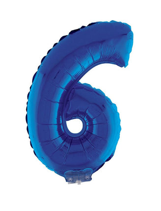 Feestbazaar Folieballon Klein Cijfer '6' Blauw Met Stokje (41cm)