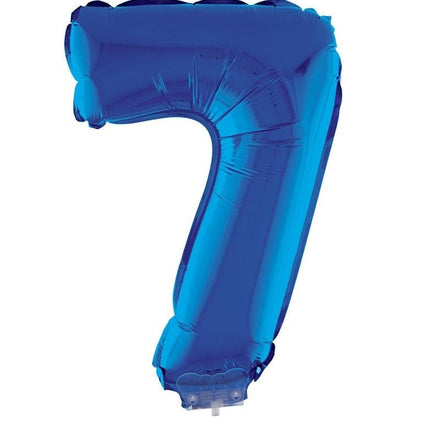 Feestbazaar Folieballon Klein Cijfer '7' Blauw Met Stokje (41cm)