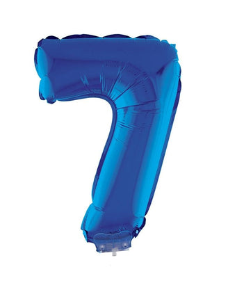 Feestbazaar Folieballon Klein Cijfer '7' Blauw Met Stokje (41cm)