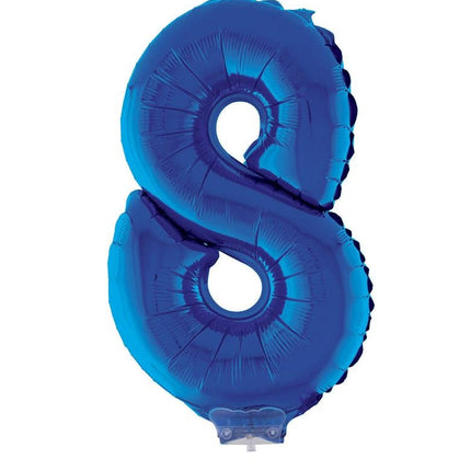 Feestbazaar Folieballon Klein Cijfer '8' Blauw Met Stokje (41cm)