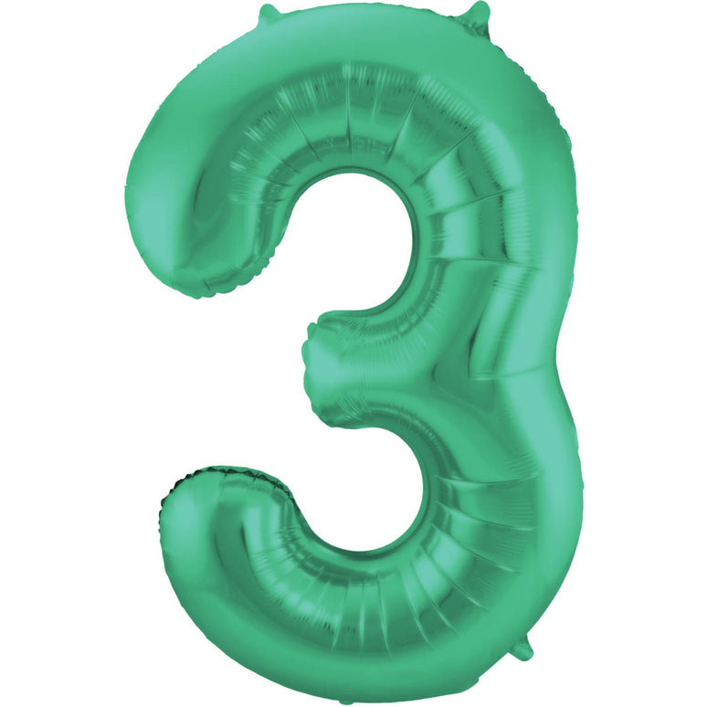 Feestbazaar Folieballon Mat Groen Cijfer '3' - 86cm
