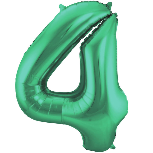 Feestbazaar Folieballon Mat Groen Cijfer '4' - 86cm