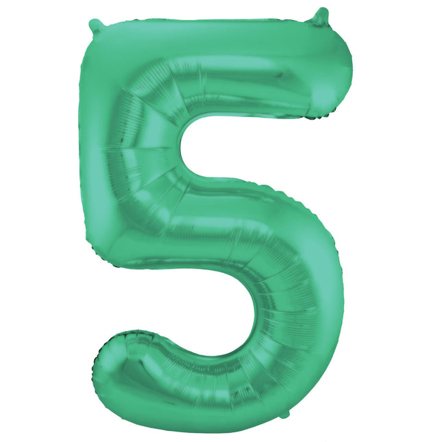 Feestbazaar Folieballon Mat Groen Cijfer '5' - 86cm