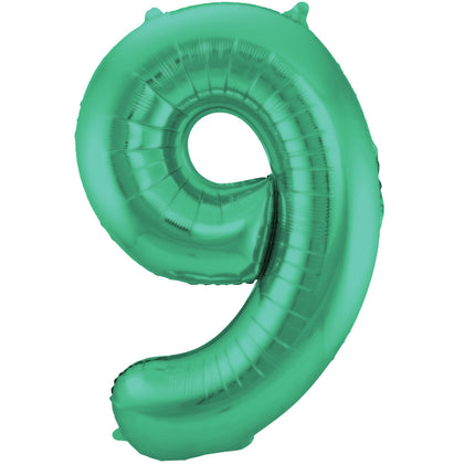 Feestbazaar Folieballon Mat Groen Cijfer '9' - 86cm