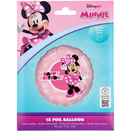 Feestbazaar Folieballon Minnie Mouse 'Happy Birthday' Roze