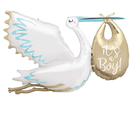 Feestbazaar Folieballon Ooievaar 'It's a Boy' Jumbo (157cm)
