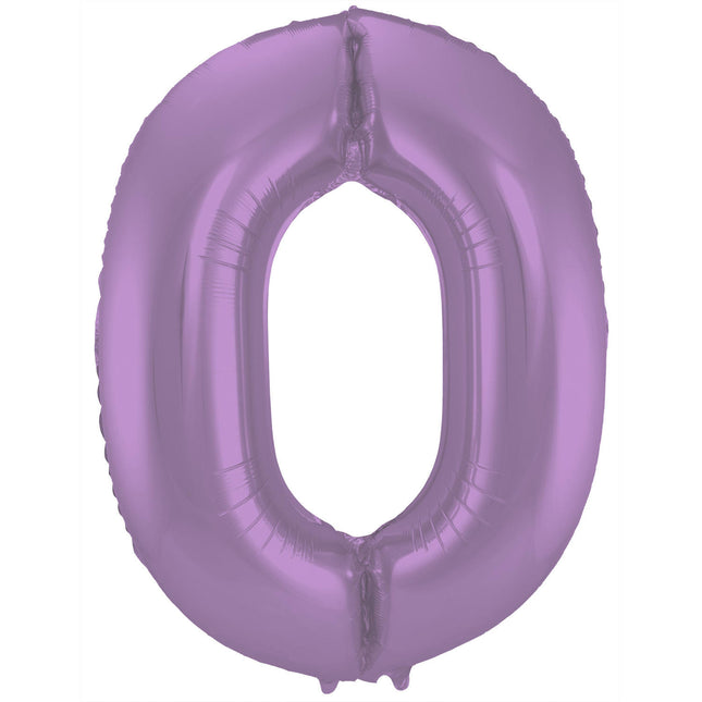 Feestbazaar Folieballon Paars Metallic Mat Cijfer 0  - 86 cm