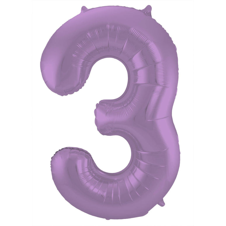 Feestbazaar Folieballon Paars Metallic Mat Cijfer 3 - 86 cm