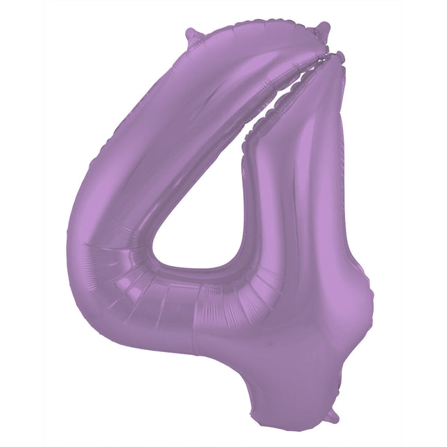 Feestbazaar Folieballon Paars Metallic Mat Cijfer 4 - 86 cm