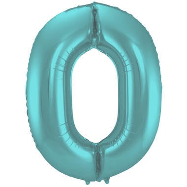 Feestbazaar Folieballon Pastel Aqua Metallic Mat Cijfer 0 - 86 cm