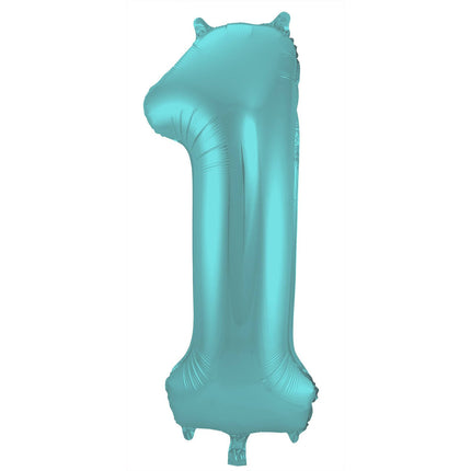 Feestbazaar Folieballon Pastel Aqua Metallic Mat Cijfer 1 - 86cm
