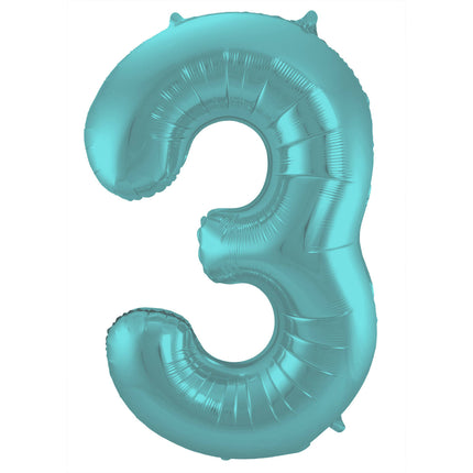 Feestbazaar Folieballon Pastel Aqua Metallic Mat Cijfer 3 - 86cm