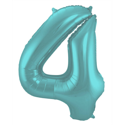Feestbazaar Folieballon Pastel Aqua Metallic Mat Cijfer 4 - 86cm