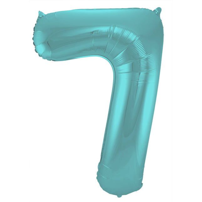 Feestbazaar Folieballon Pastel Aqua Metallic Mat Cijfer 7 - 86cm