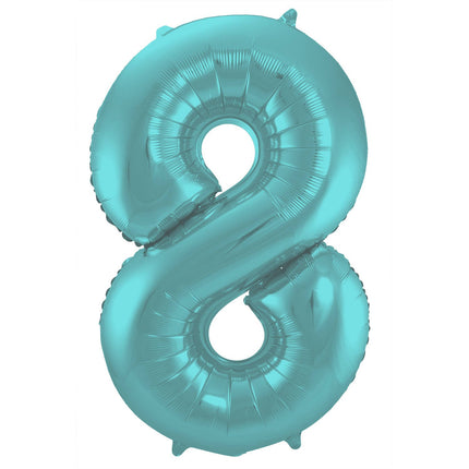 Feestbazaar Folieballon Pastel Aqua Metallic Mat Cijfer 8 - 86cm
