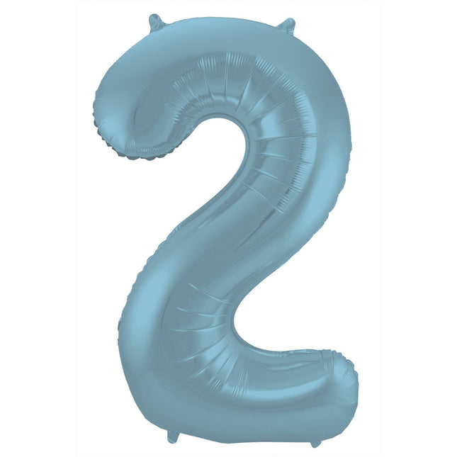 Feestbazaar Folieballon Pastel Blauw Metallic Mat Cijfer 2 (86cm)