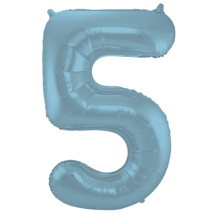 Feestbazaar Folieballon Pastel Blauw Metallic Mat Cijfer 5 (86cm)