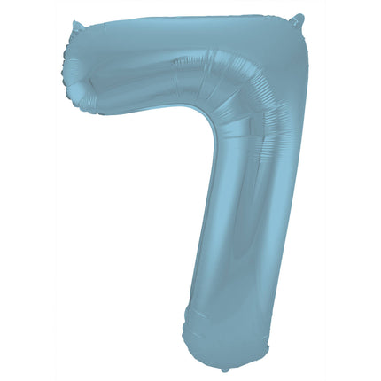 Feestbazaar Folieballon Pastel Blauw Metallic Mat Cijfer 7 (86cm)