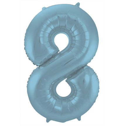 Feestbazaar Folieballon Pastel Blauw Metallic Mat Cijfer 8 (86cm)