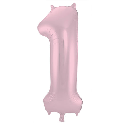 Feestbazaar Folieballon Pastel Roze Metallic Mat Cijfer 1 - 86 cm