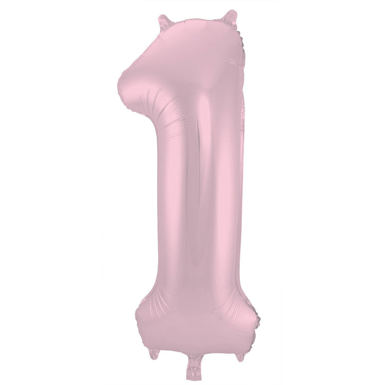 Feestbazaar Folieballon Pastel Roze Metallic Mat Cijfer 1 - 86 cm
