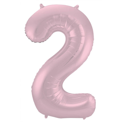 Feestbazaar Folieballon Pastel Roze Metallic Mat Cijfer 2 - 86 cm