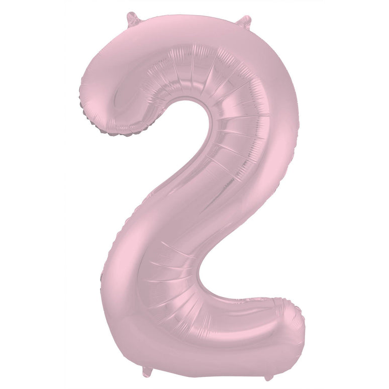 Feestbazaar Folieballon Pastel Roze Metallic Mat Cijfer 2 - 86 cm