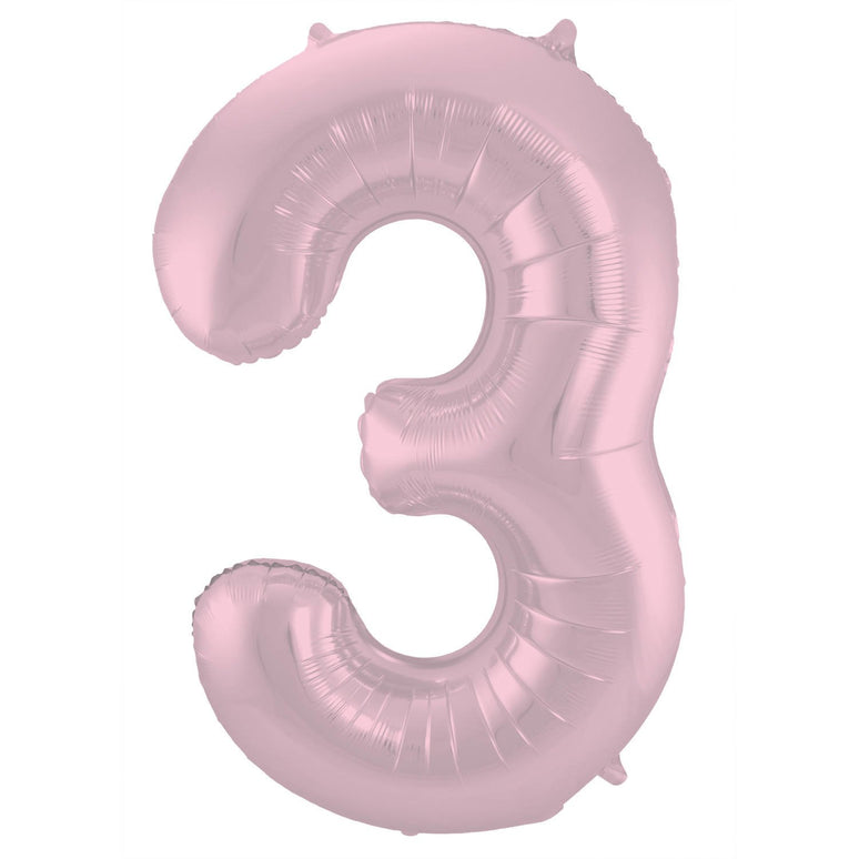 Feestbazaar Folieballon Pastel Roze Metallic Mat Cijfer 3 - 86 cm