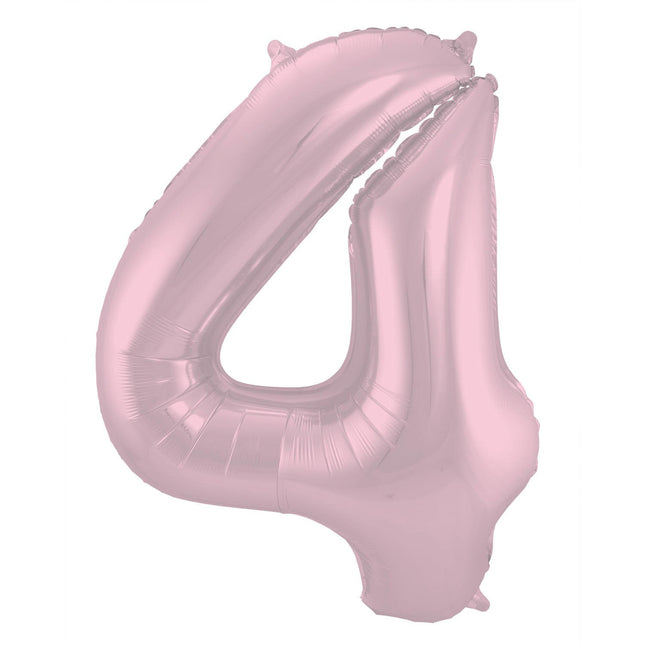 Feestbazaar Folieballon Pastel Roze Metallic Mat Cijfer 4 - 86 cm