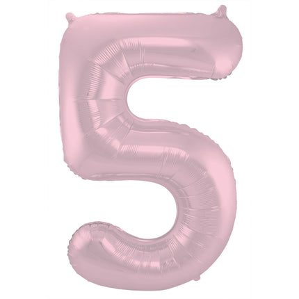 Feestbazaar Folieballon Pastel Roze Metallic Mat Cijfer 5 - 86 cm