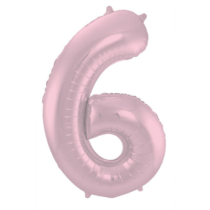 Feestbazaar Folieballon Pastel Roze Metallic Mat Cijfer 6 - 86 cm