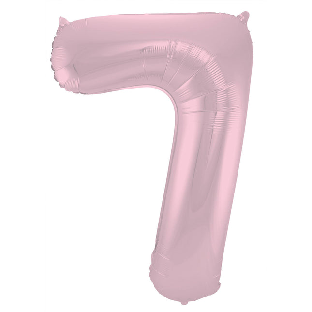 Feestbazaar Folieballon Pastel Roze Metallic Mat Cijfer 7 - 86 cm