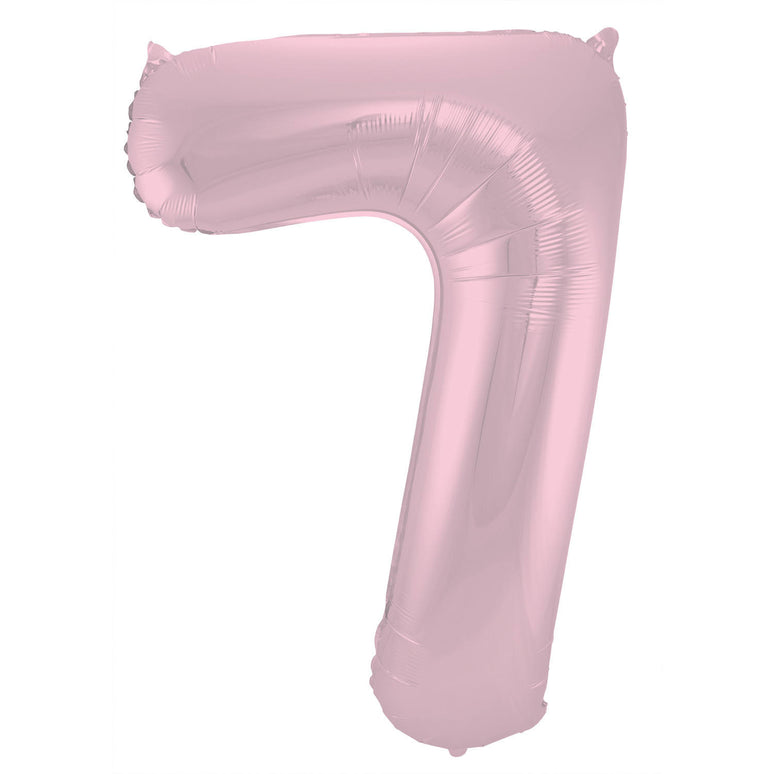 Feestbazaar Folieballon Pastel Roze Metallic Mat Cijfer 7 - 86 cm