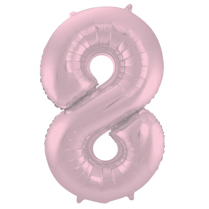 Feestbazaar Folieballon Pastel Roze Metallic Mat Cijfer 8 - 86 cm